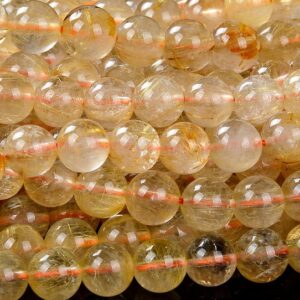 Natural Golden Rutilated Quartz Gemstone Grade AA Round 4MM 5MM 6MM 7MM 8MM 9MM 10MM 11MM 12MM 13MM Loose Beads  BULK LOT (D256 D257)