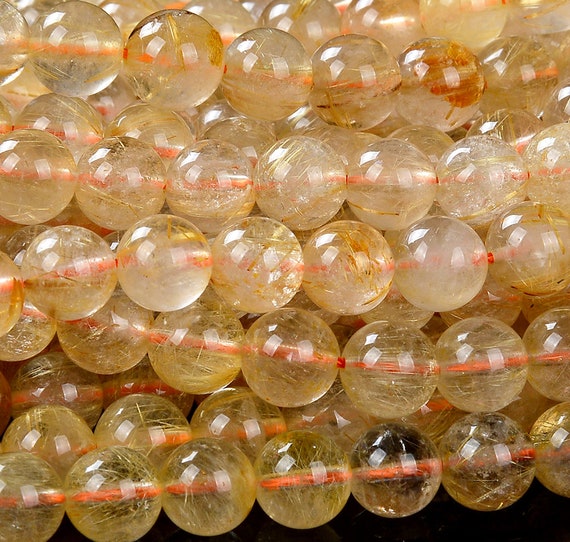 Natural Golden Rutilated Quartz Gemstone Grade Aa Round 4mm 5mm 6mm 7mm 8mm 9mm 10mm 11mm 12mm 13mm Loose Beads  Bulk Lot (d256 D257)