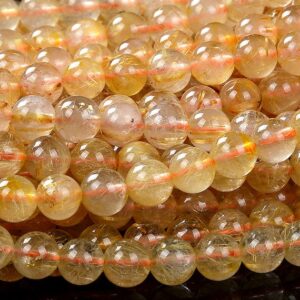 Natural Golden Rutilated Quartz Gemstone Grade AAA Round 5MM 6MM 7MM 8MM Loose Beads BULK LOT 1,2,6,12 and 50 (D249)