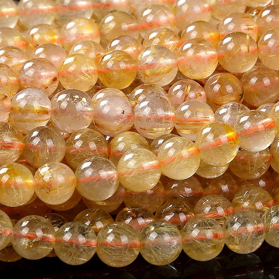 Natural Golden Rutilated Quartz Gemstone Grade Aaa Round 5mm 6mm 7mm 8mm Loose Beads Bulk Lot 1,2,6,12 And 50 (d249)