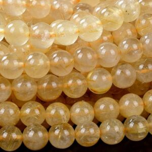 Natural Golden Rutilated Quartz Gemstone Grade A Round 5MM 6MM 7MM 8MM Loose Beads BULK LOT 1,2,6,12 and 50 (D248)