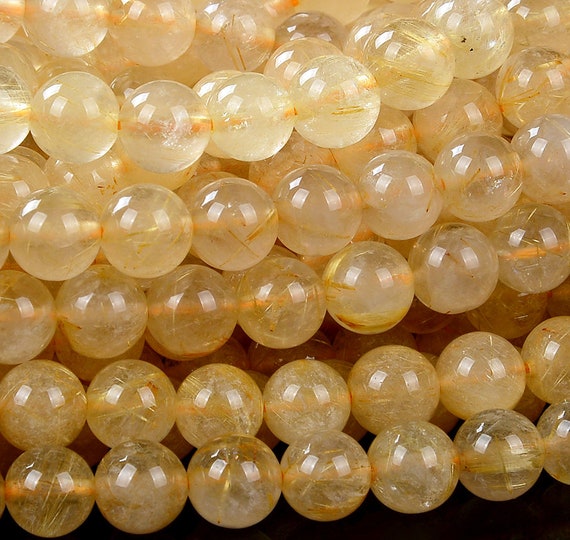 Natural Golden Rutilated Quartz Gemstone Grade A Round 5mm 6mm 7mm 8mm Loose Beads Bulk Lot 1,2,6,12 And 50 (d248)