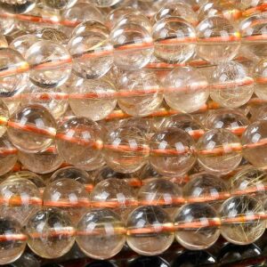 Natural Golden Rutilated Quartz Gemstone Grade AAA Round 4MM 5MM 6MM 7MM 8MM 9MM Loose Beads BULK LOT 1,2,6,12 and 50 (D250)