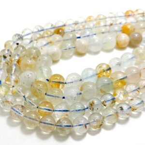 Natural Golden White Rutilated Quartz Polished Round Gemstone Beads - Rn173