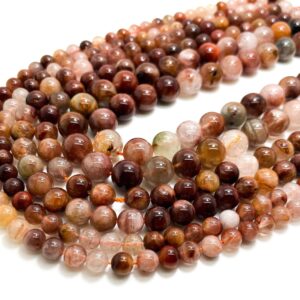 Natural Red Rutilated Quartz Beads, High Quality Grade Aaa Red Rutile Quartz Smooth Polished Round Sphere Gemstone Beads - Rn136a