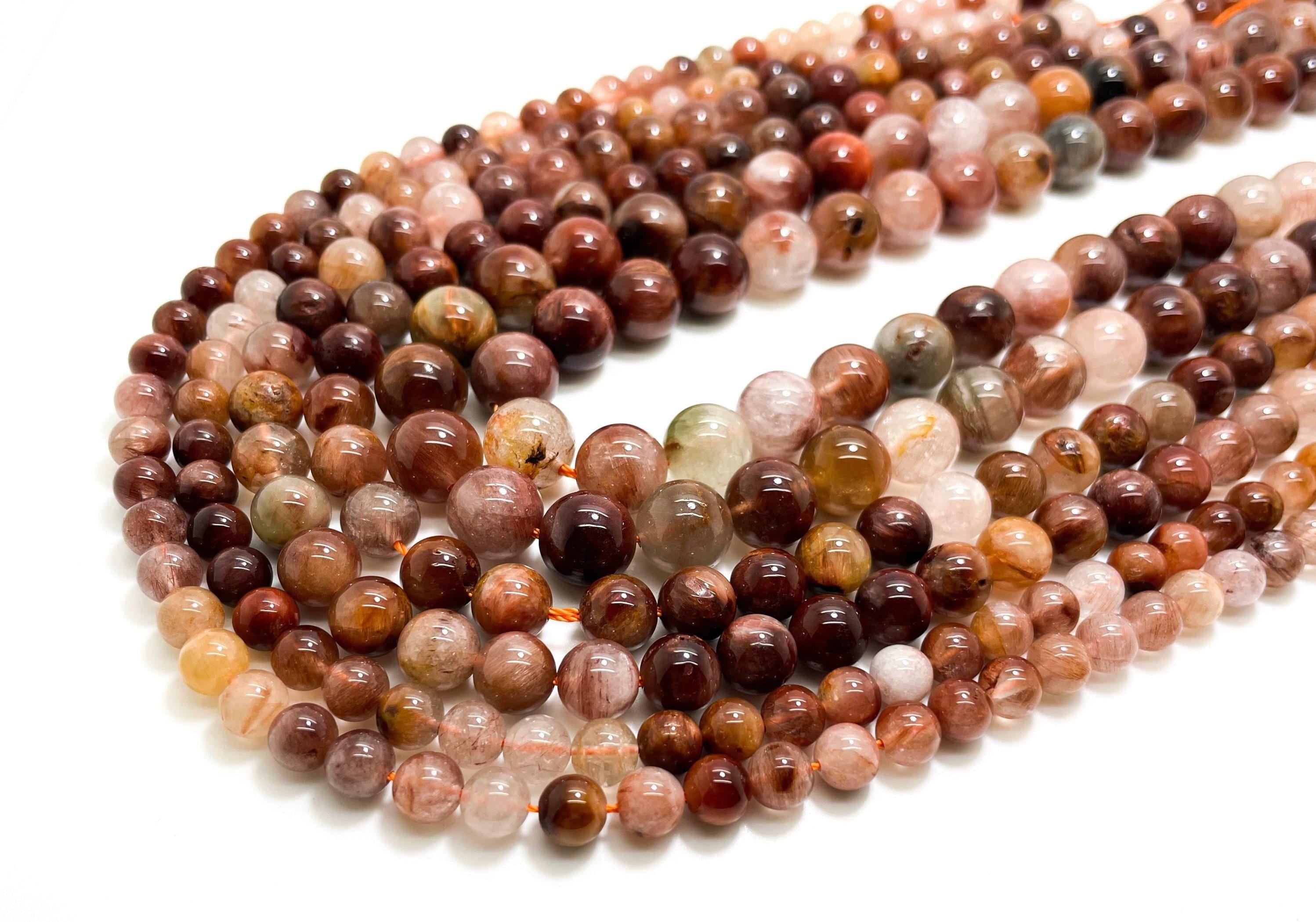 Natural Red Rutilated Quartz Beads, High Quality Grade Aaa Red Rutile Quartz Smooth Polished Round Sphere Gemstone Beads - Rn136a