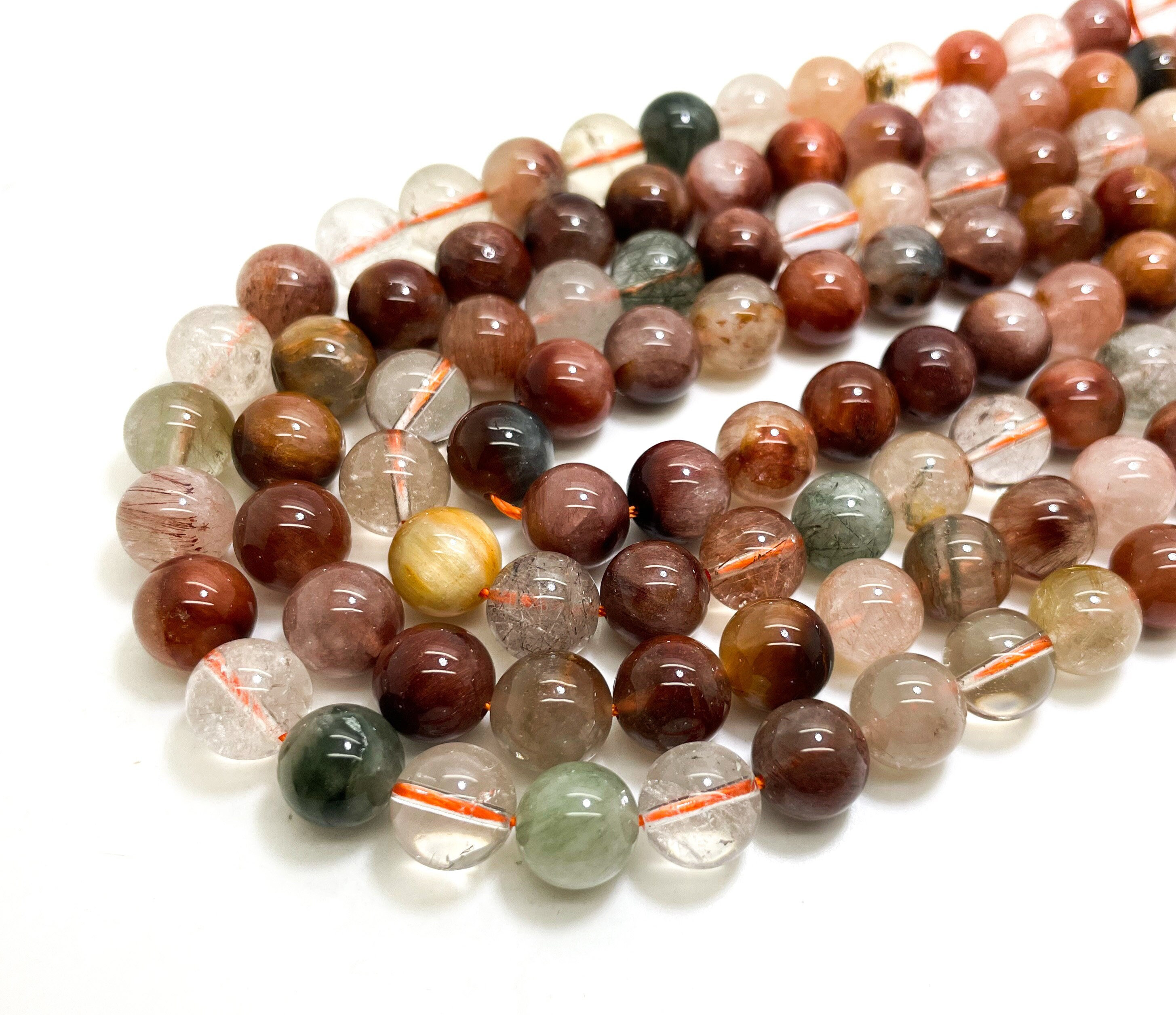 Natural Red Rutilated Quartz Beads, High Quality Grade Aaa Red Rutile Quartz Smooth Polished Round Sphere 6mm 8mm 10mm Gemstone - Rn136