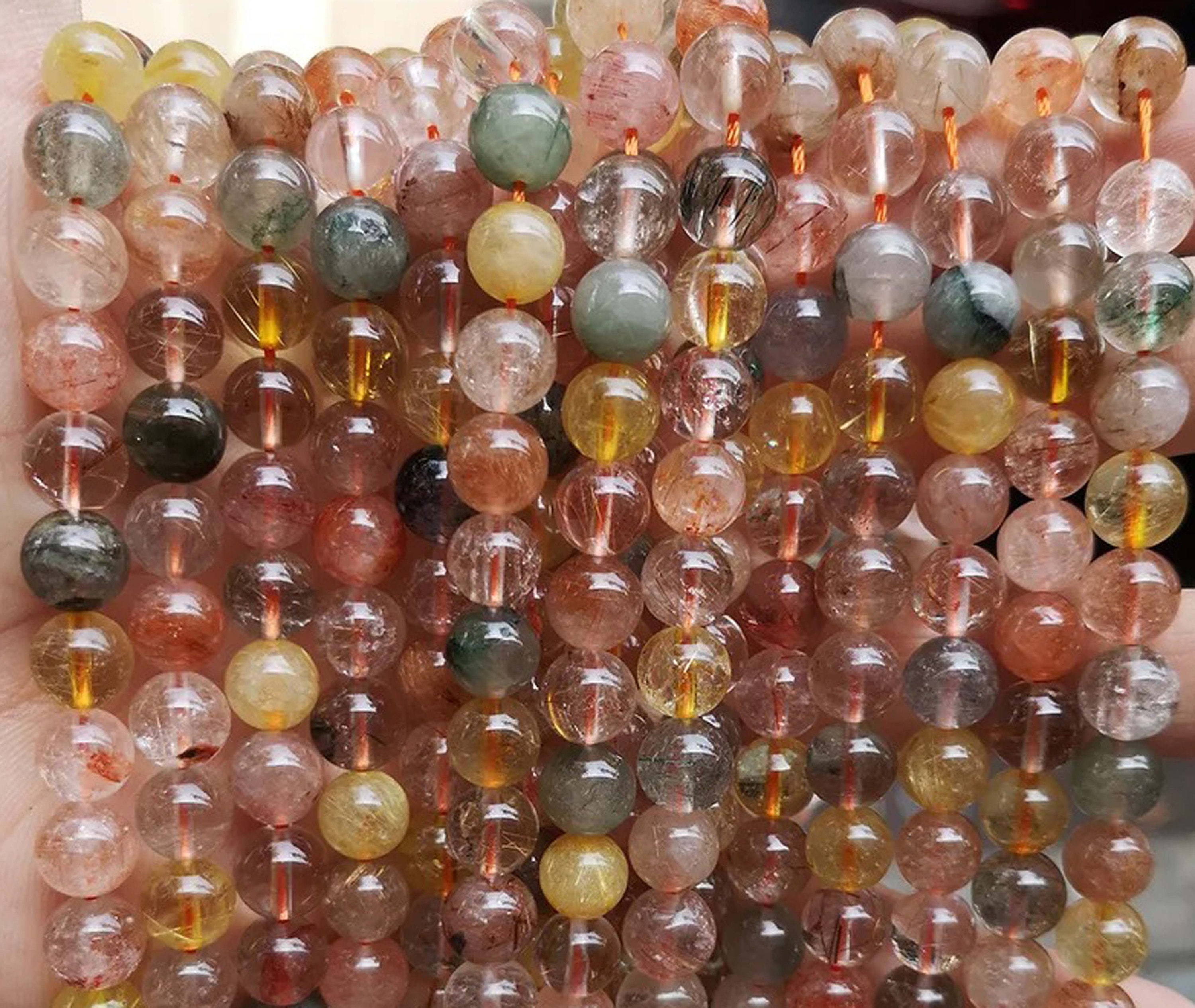 Natural Rutilated Quartz Smooth Round Beads,4mm 6mm 8mm 10mm 12mm Rutilated Quartz Beads Wholesale Supply,one Strand 15"