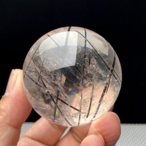 2.36"Natural Black Rutilated Quartz Crystal Sphere/Genuine Himalayan Tibetan Clear Quartz Rainbow Crystal Ball/Reiki Heal Energy Spiritual