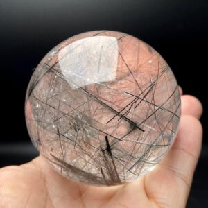 2.79"Natural Tibetan Black Rutilated Quartz Crystal Sphere/Genuine Himalayan Clear Quartz Rainbow Crystal Ball/Reiki Heal Energy Spiritual