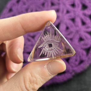 Gold Rutilated Quartz Evil Eye Flat Stone Triangle Slab Polished Crystal Golden Rutile Protection Carving Third Eye