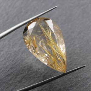 Golden Rutilated Quartz Loose Gemstone 22.58ct Faceted Teardrop Rutile Quartz 16x25mm