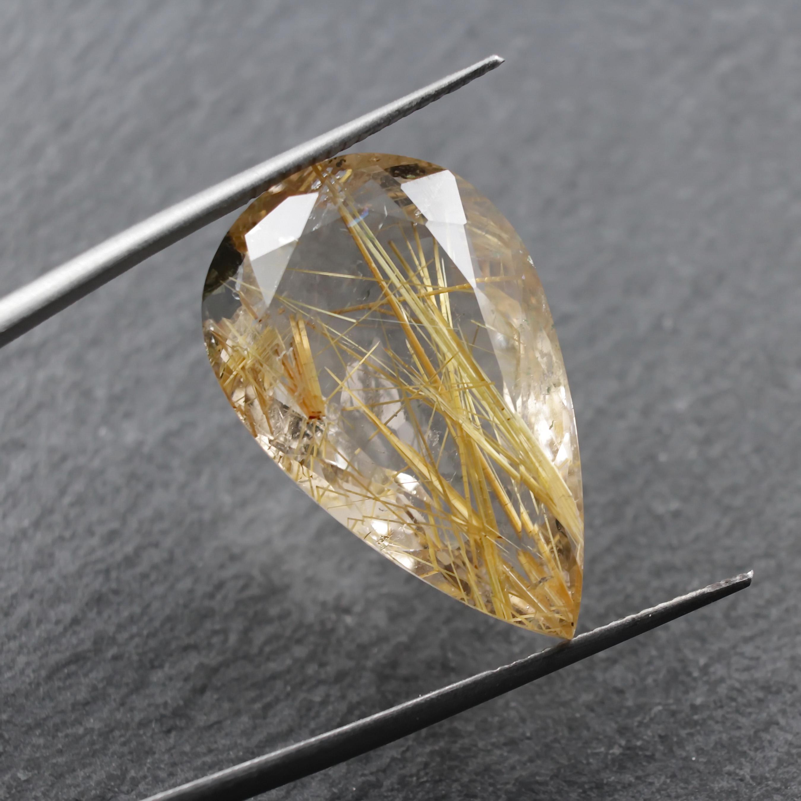 Golden Rutilated Quartz Loose Gemstone 22.58ct Faceted Teardrop Rutile Quartz 16x25mm