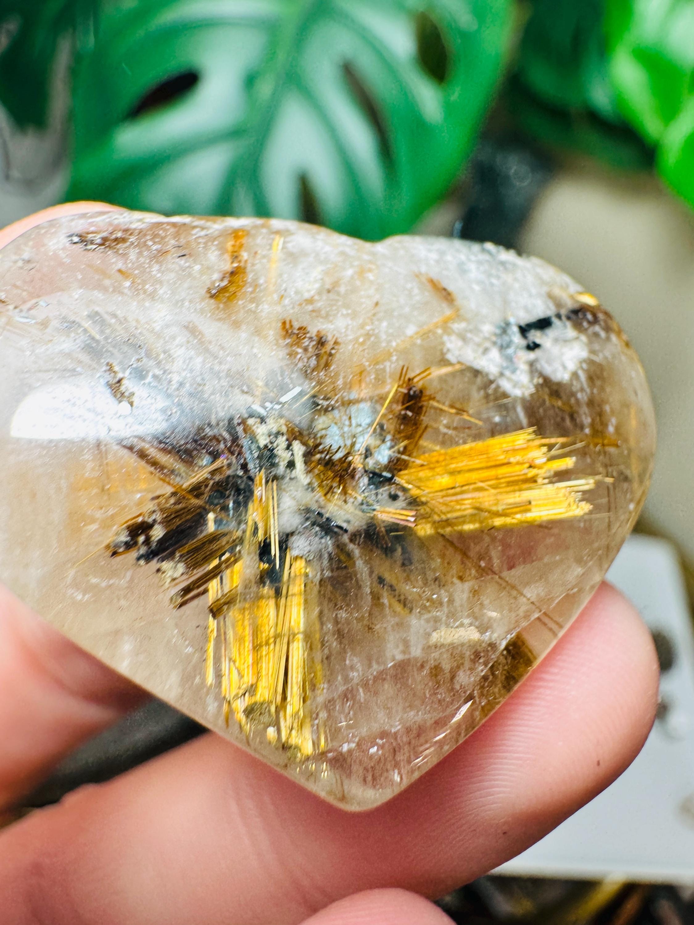 Grade A+ Gold Rutile Quartz Heart, Gold Rutile Heart, Rutile Crystal Heart H1