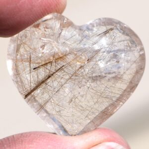 Rutilated Quartz Heart Unique Greenish-brown Color