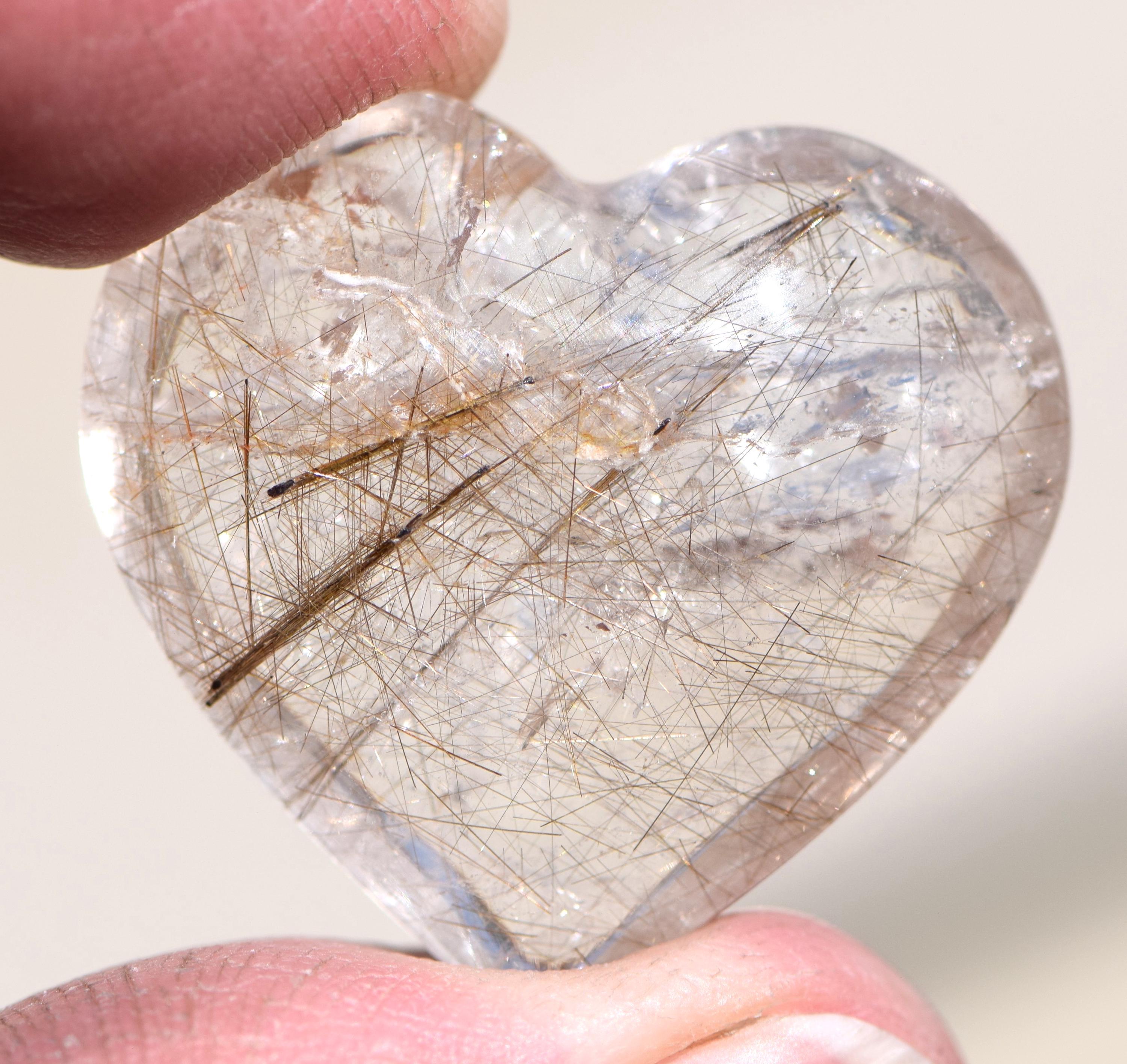 Rutilated Quartz Heart Unique Greenish-brown Color