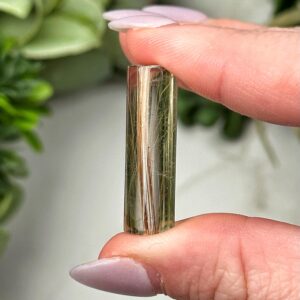 Rutilated Quartz Cylinder | 4g | - #3 (polished Gold Crystal Pocket Stone, Crown Chakra, Intuition)