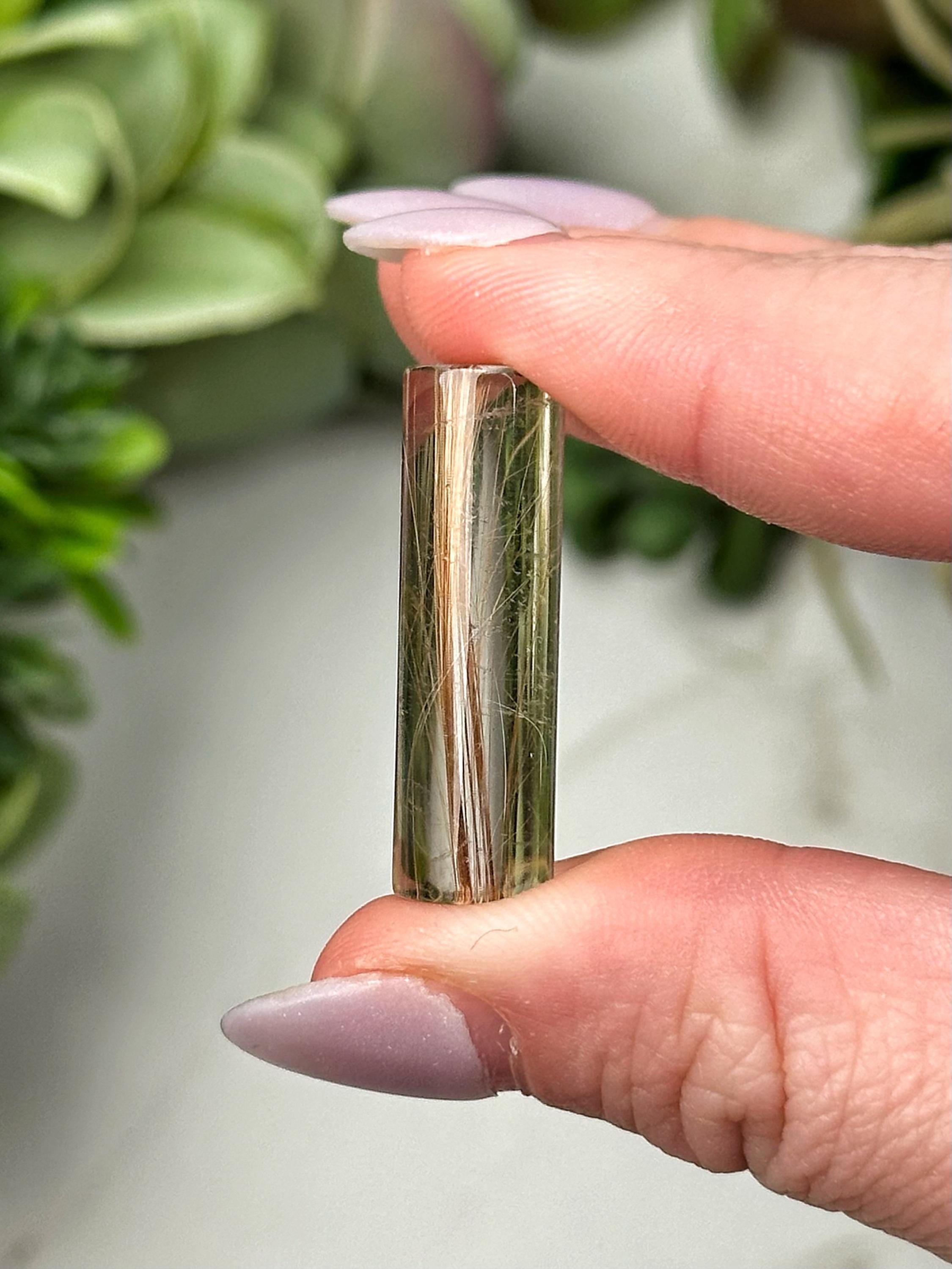 Rutilated Quartz Cylinder | 4g | - #3 (polished Rutile Gold Crystal Pocket Stone, Crown Chakra, Intuition)