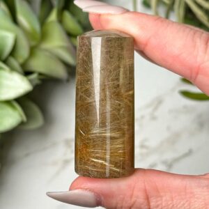 Rutilated Quartz Cylinder | 37g | - #1 (polished Gold Crystal Pocket Stone, Crown Chakra, Intuition)