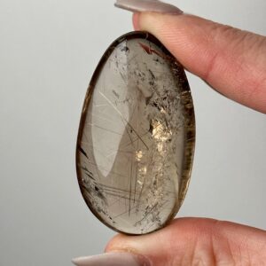 Rutilated Quartz Palmstone | 21g | - #3 (polished Gold Crystal Pocket Stone Palm, Crown Chakra, Intuition)
