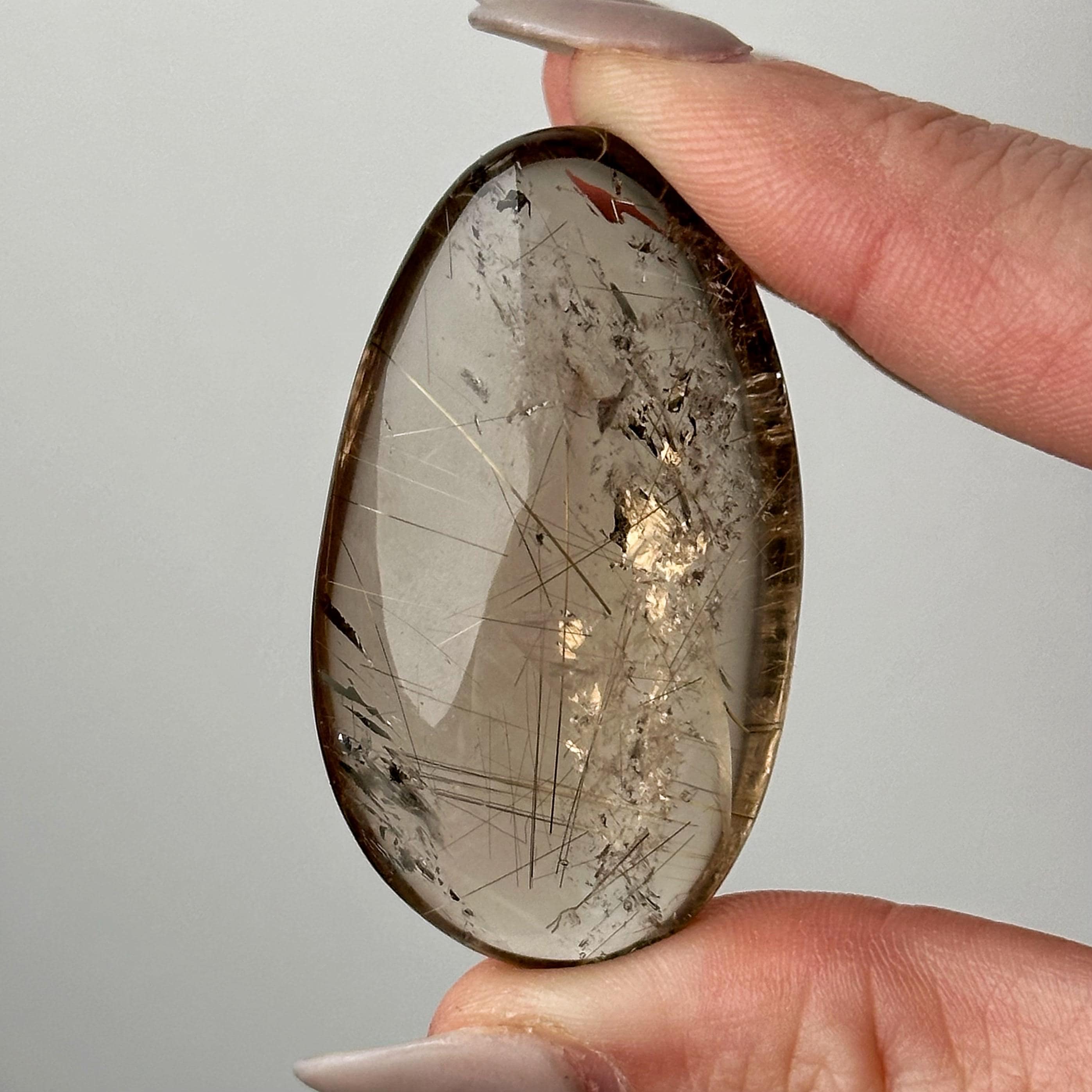 Rutilated Quartz Palmstone | 21g | - #3 (polished Gold Crystal Pocket Stone Palm, Crown Chakra, Intuition)