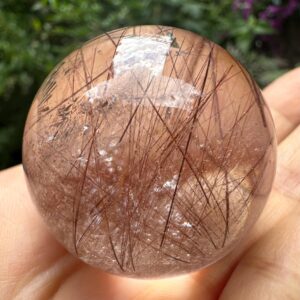 Natural Clear Cooper Rutile Quartz Crystal Sphere/Clear Needle Rutilated Crystal Ball/Inclusion Quartz Crystal Orb- 37.5 mm
