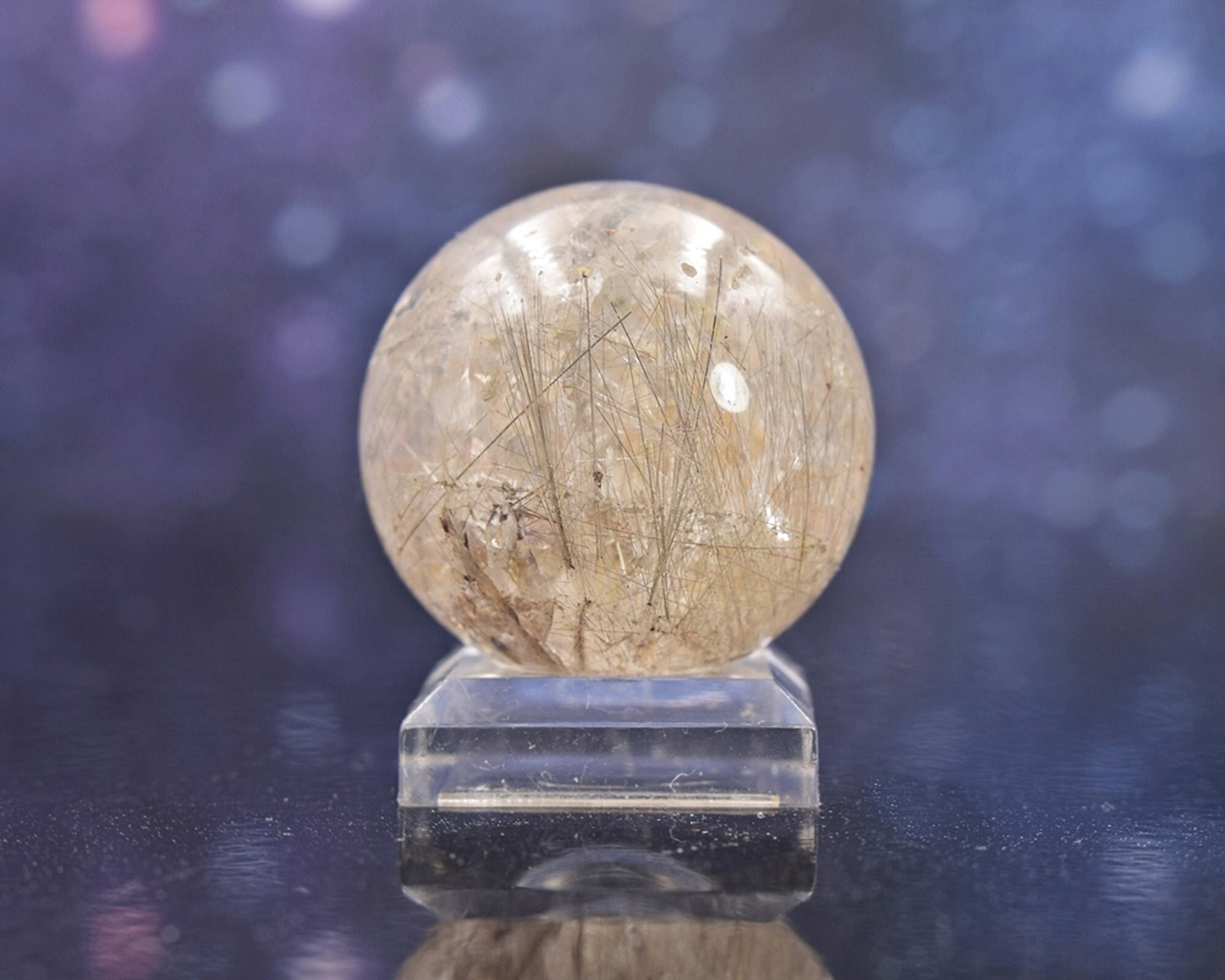 Small Polished Silvery Rutilated Quartz Sphere From Brazil | Rutile Inclusions | 28.7mm | 33.4 Grams
