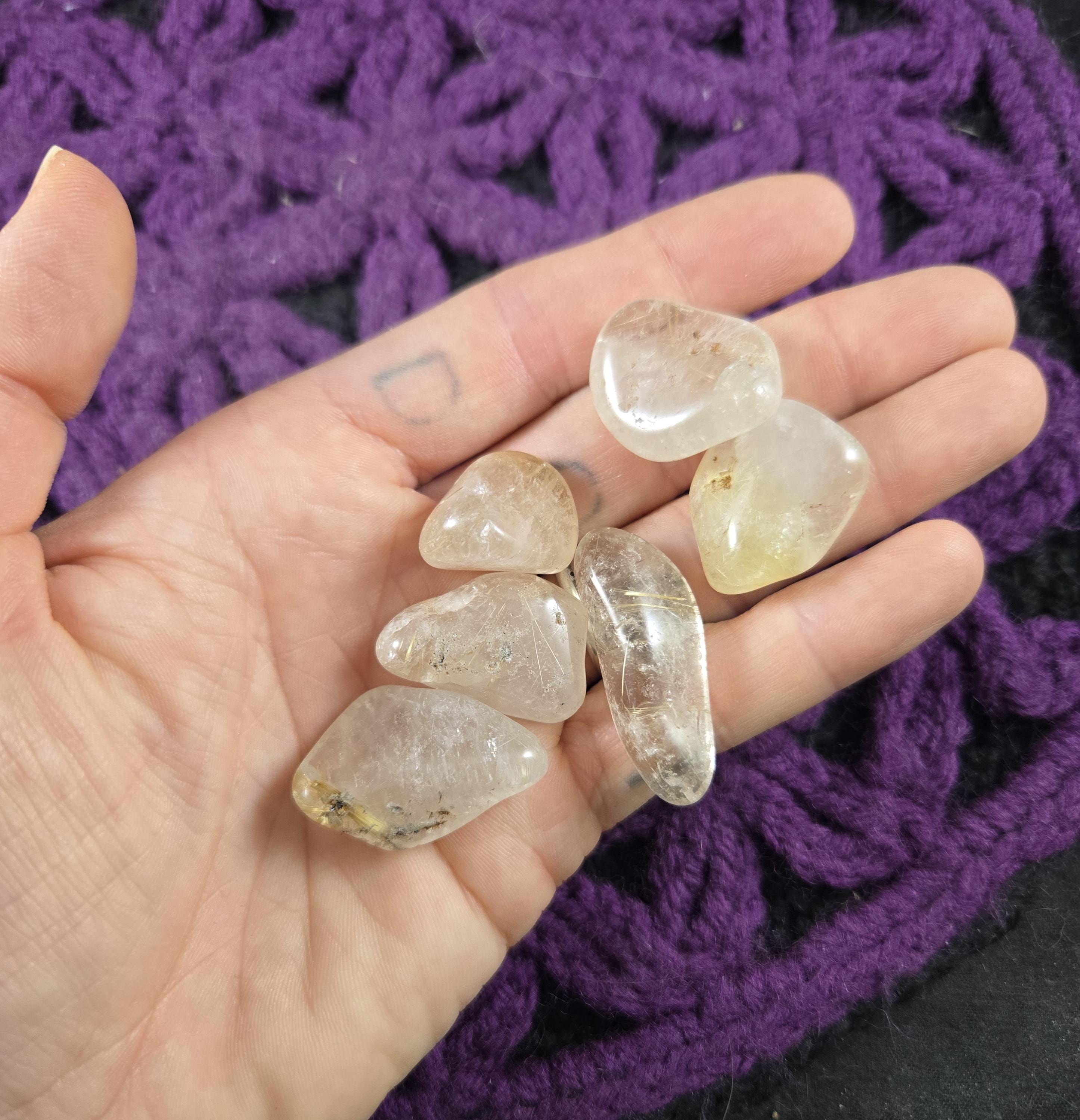6 Rutilated Quartz Tumbled Stones Rutile In Quartz Crystal Grid Set Parcel Stone Polished