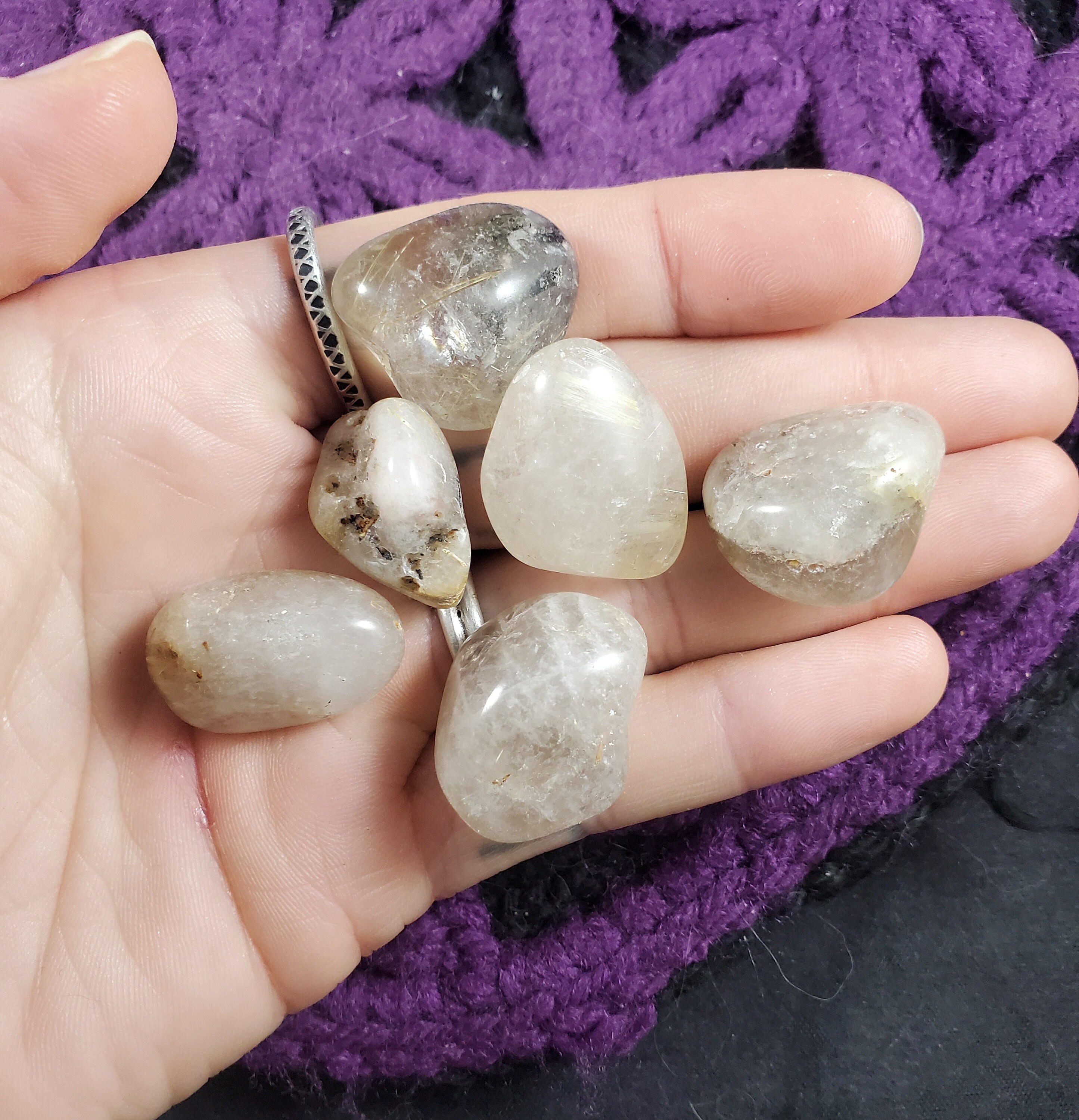 6 Rutilated Quartz Tumbled Stones Rutile In Quartz Crystal Grid Set Parcel Stone Polished