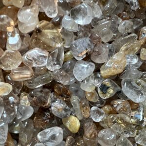 Rutilated Quartz Chips, Small Tumbled Stones, Gold Inclusion Quartz, Tumbled Tiny Crystals Bulk Lot Quarter 1/4 Lb, 1/2 Half Pound, Confetti