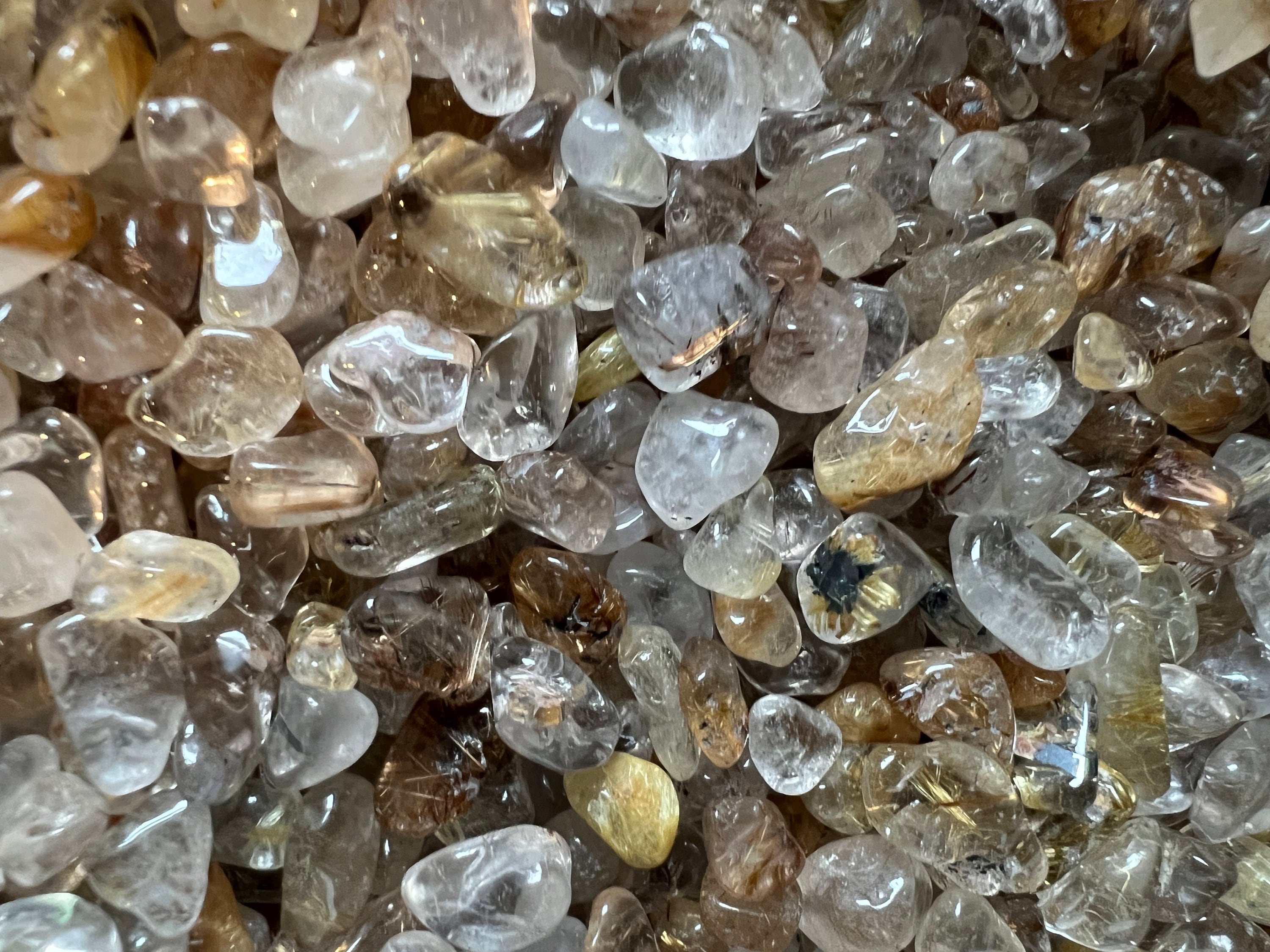 Rutilated Quartz Chips, Small Tumbled Stones, Gold Inclusion Quartz, Tumbled Tiny Crystals Bulk Lot Quarter 1/4 Lb, 1/2 Half Pound, Confetti