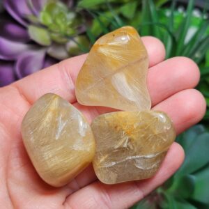 Rutilated Quartz Tumbled Crystal, 1.25"+, Polished Rutile In Quartz Stone From Brazil