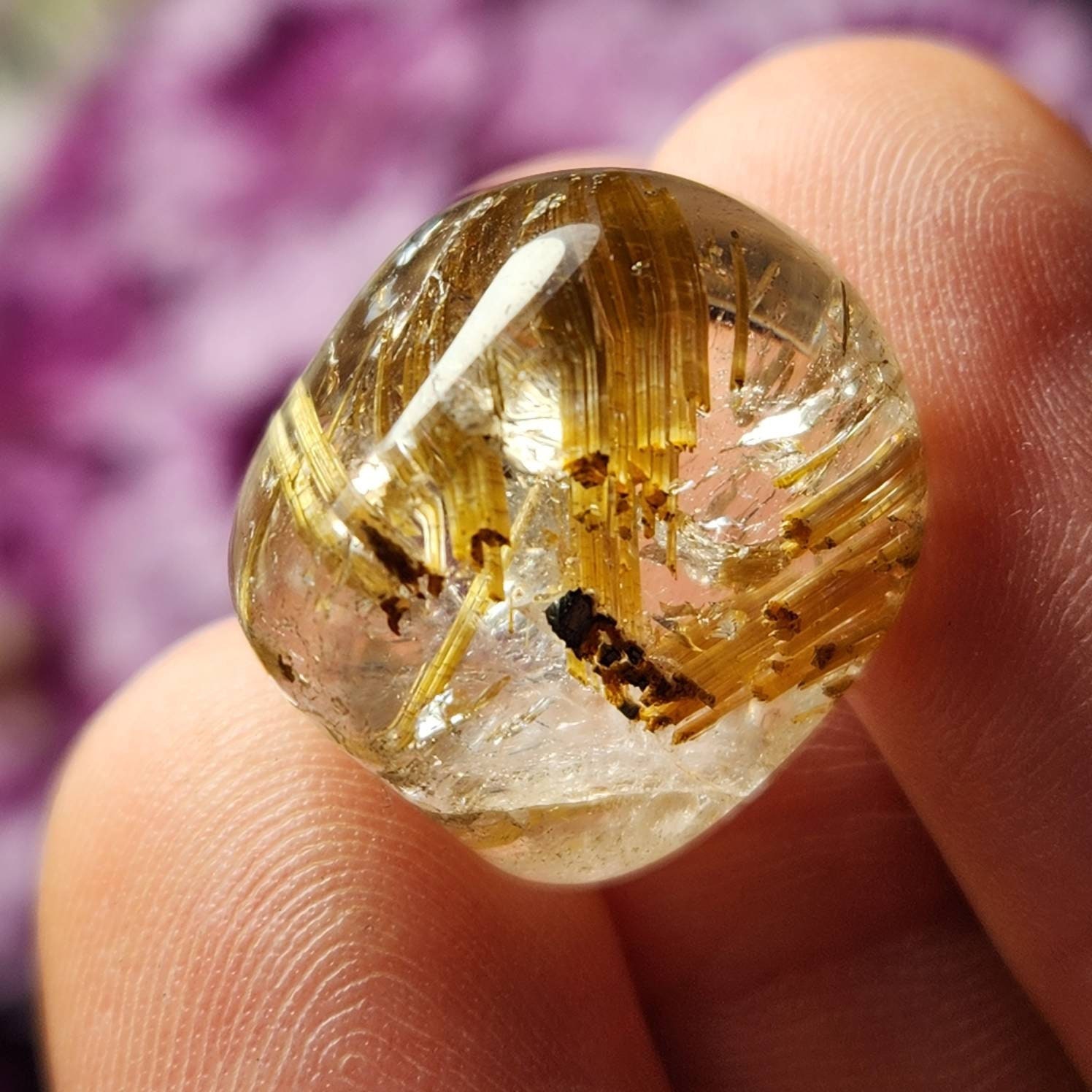 Golden Rutilated Quartz Crystal: Tumbled Clear Quartz Stone