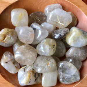 Golden Rutilated Quartz Stone , Large Tumbled Crystal , Goddess Venus Hair Stone Gemstone