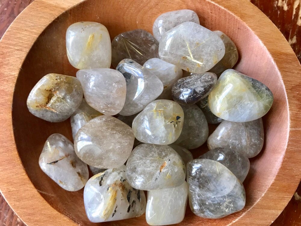 Golden Rutilated Quartz Stone , Large Tumbled Crystal , Goddess Venus Hair Stone Gemstone