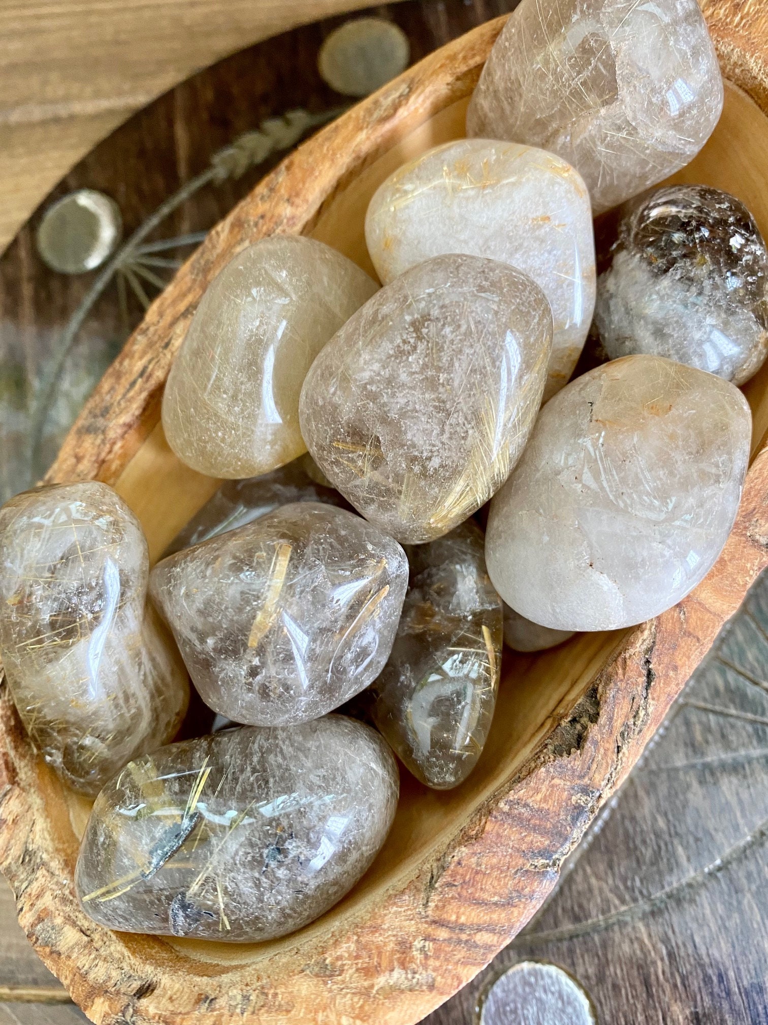 Golden Rutilated Quartz Tumbled Stone | Extra Large Crystal | Venus Hair Stone Gemstone
