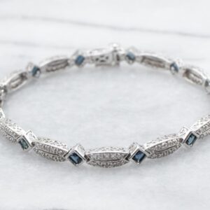 14k White Gold Sapphire And Diamond Tennis Bracelet, 7 Inches 14k White Gold Sapphire And Diamond Tennis Bracelet, 7 Inches