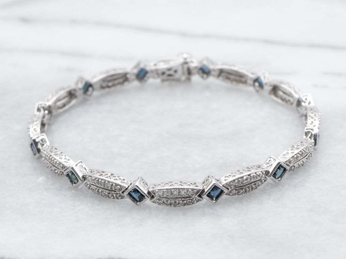 14k White Gold Sapphire And Diamond Tennis Bracelet, 7 Inches 14k White Gold Sapphire And Diamond Tennis Bracelet, 7 Inches