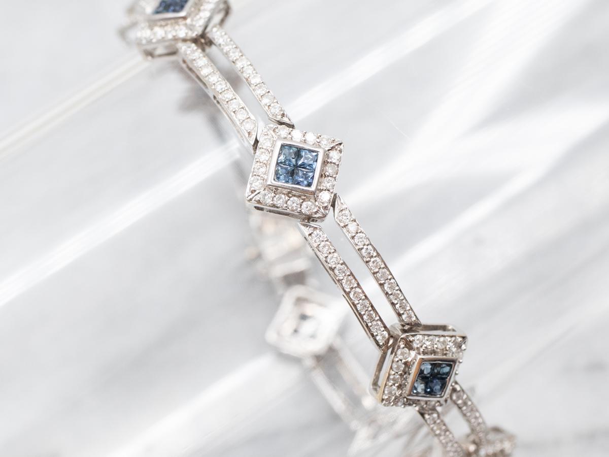18k White Gold Sapphire Diamond Link Bracelet 18k White Gold Sapphire Diamond Link Bracelet