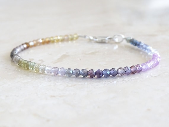 Aaa Pailin Sapphire Bracelet, Sterling Silver, Multi Color Gemstone