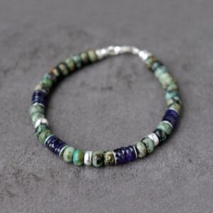 Sapphire And African Turquoise Bracelet: Sterling Silver Boho Gemstone, Unisex Sapphire And African Turquoise Bracelet: Sterling Silver Boho Gemstone, Unisex