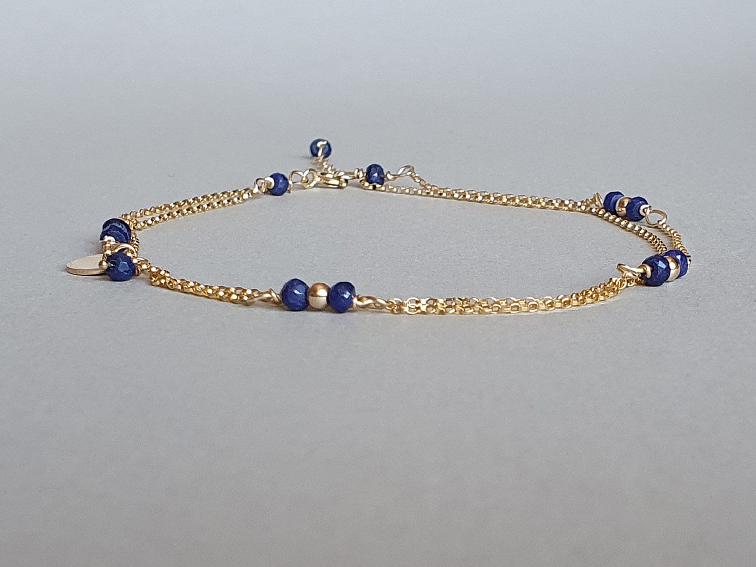 Sapphire Anklet: Gold Filled Layered Chain Ankle Bracelet Sapphire Anklet: Gold Filled Layered Chain Ankle Bracelet