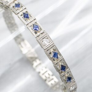 Art Deco Sapphire Diamond Platinum Bracelet, Antique Filigree Art Deco Sapphire Diamond Platinum Bracelet, Antique Filigree