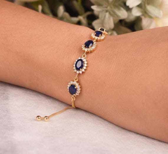 Blue Sapphire Bolo Bracelet Women Adjustable Bracelets Bridal Jewelry Anniversary Gifts Elegant Bracelet Gift