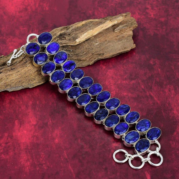 Blue Sapphire Gemstone Bracelet, 925 Sterling Silver Jewelry, Adjustable Bracelet, Gemstone Bracelet, Handmade Jewelry, Anniversary Gifts