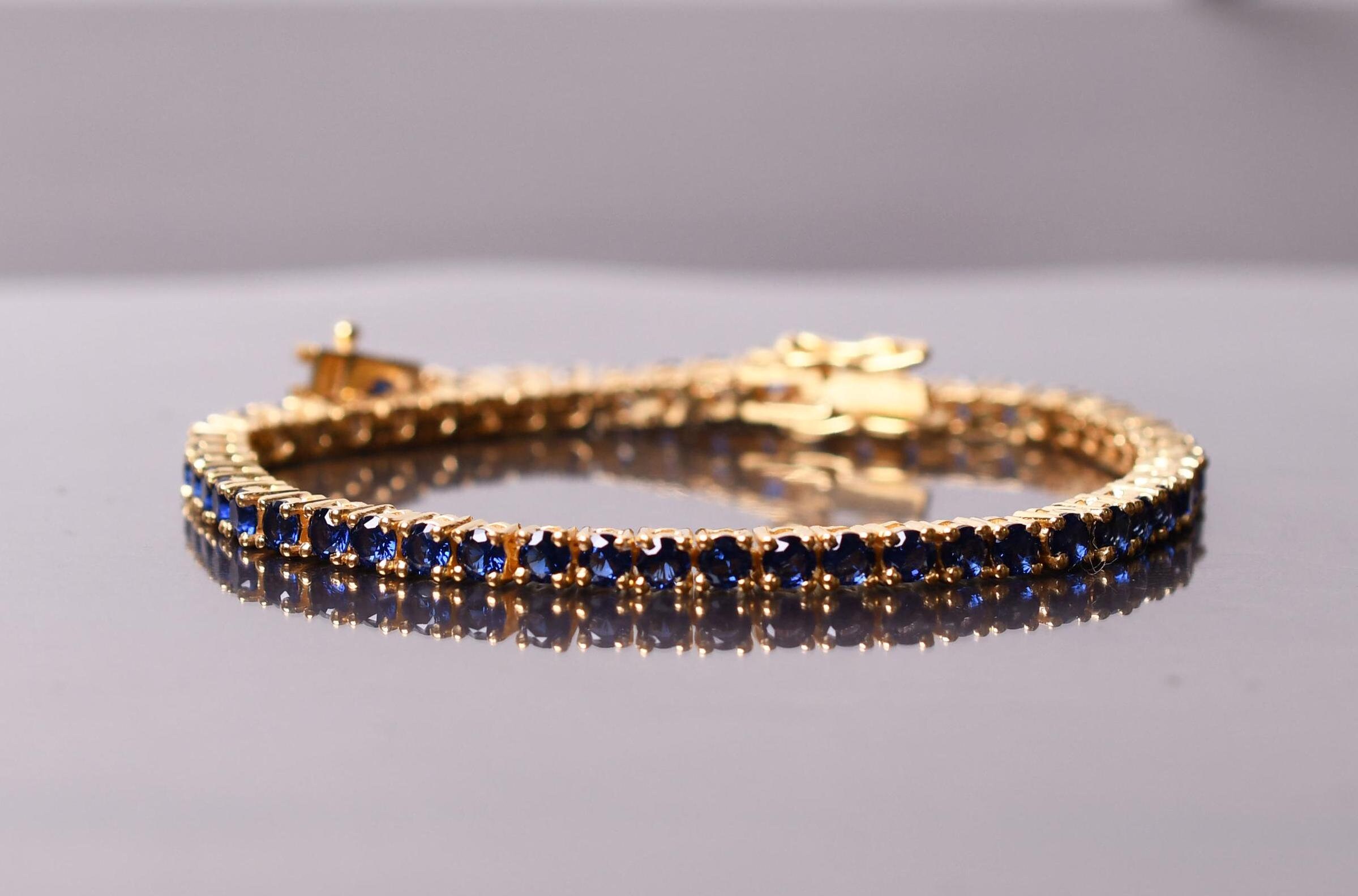 Blue Sapphire Tennis Bracelet, 925 Sterling Silver, Anniversary Gift