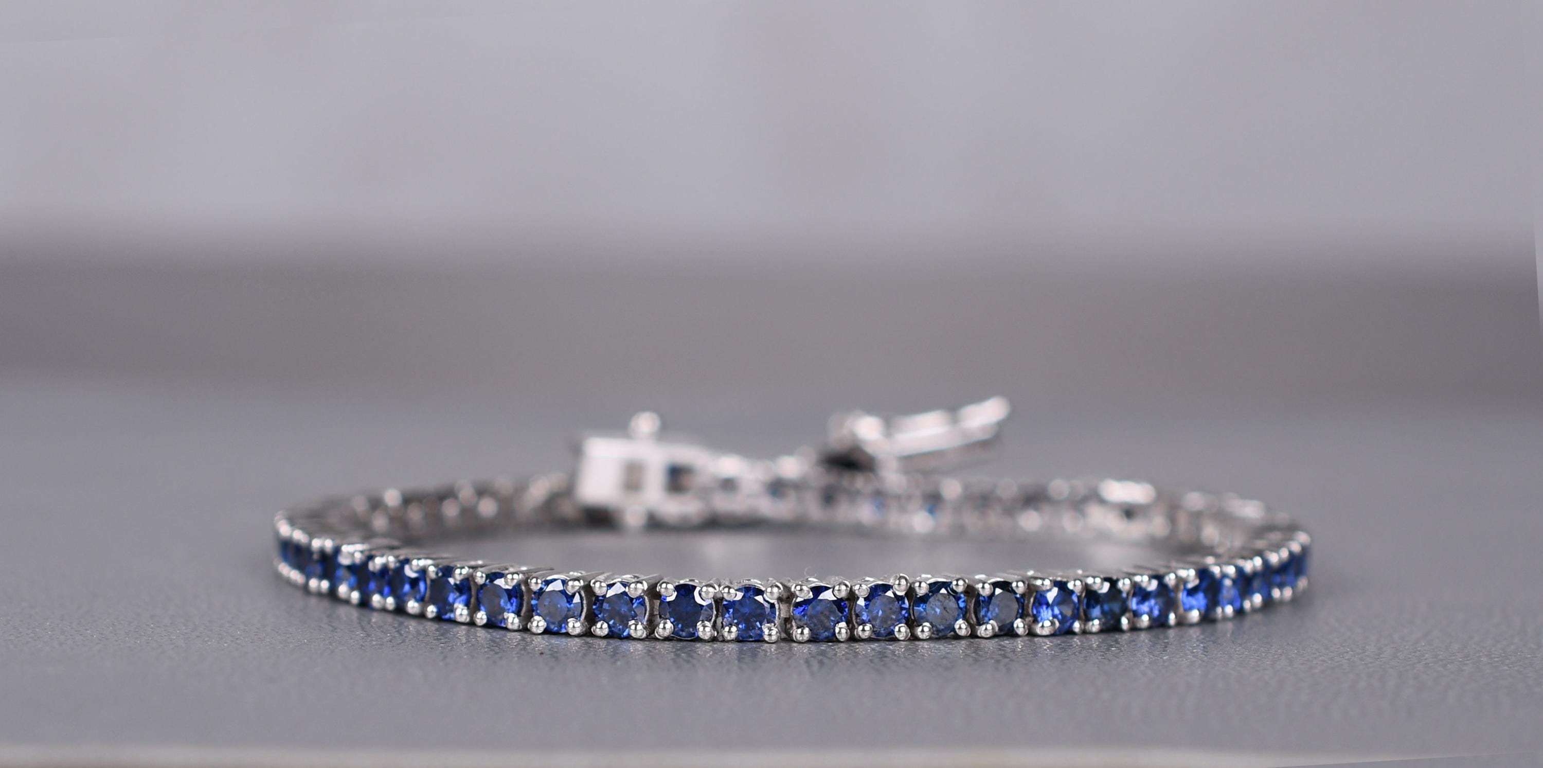 Blue Sapphire Tennis Bracelet, 925 Sterling Silver Wedding Jewelry