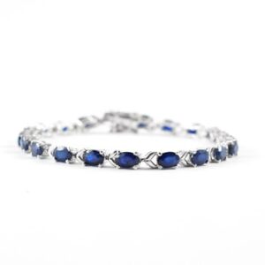 Blue Sapphire Tennis Bracelet, Oval Sterling Silver, 7.25 Inch
