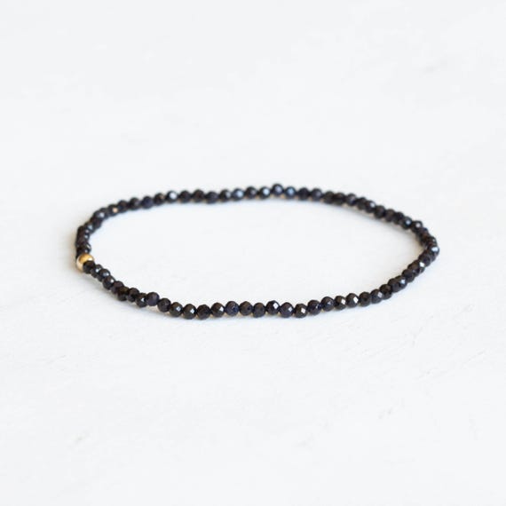 Dainty Dark Blue Sapphire Stretch Bracelet, Faceted Tiny Beaded Gemstone Jewelry, September Birthstone