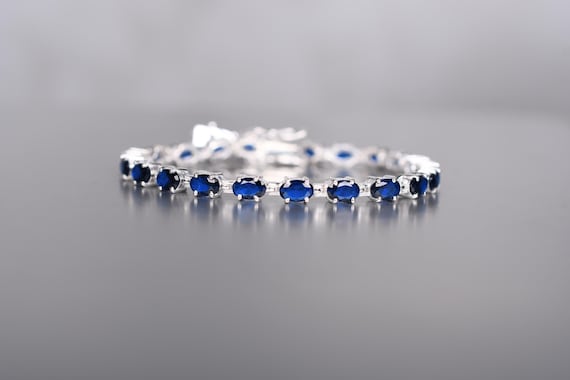Elegant Blue Sapphire Bracelet, Tennis Bracelets, Chain Bracelet, Birthday Gifts For Her